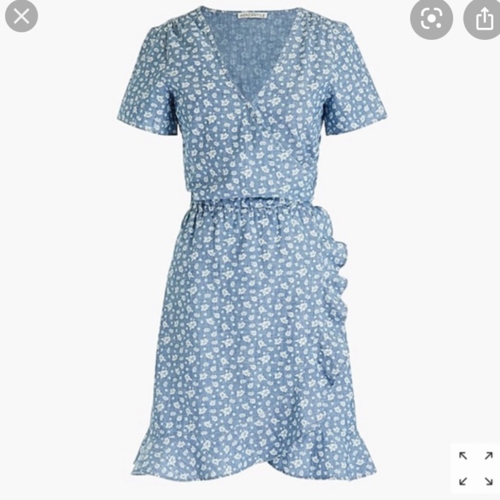 J. Crew Blue Chambray 100% Cotton Faux Wrap Dress size XXS